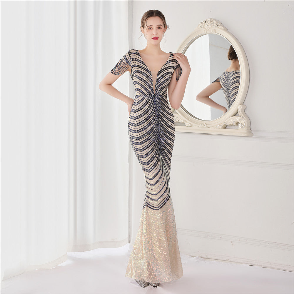 FZ Women's Floral Sequin Craft Beaded Evening Dress - FZwear