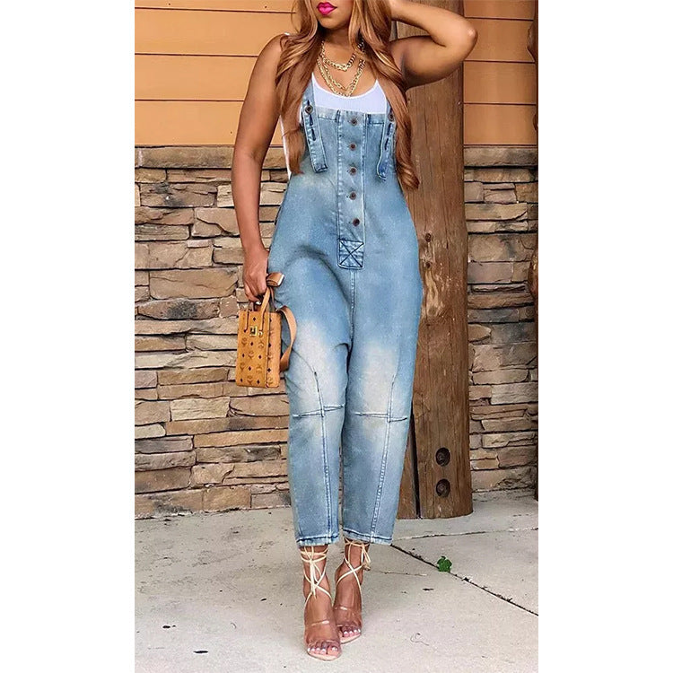 FZ Women's Casual Siamese Suspender Denim Jumpsuit - FZwear