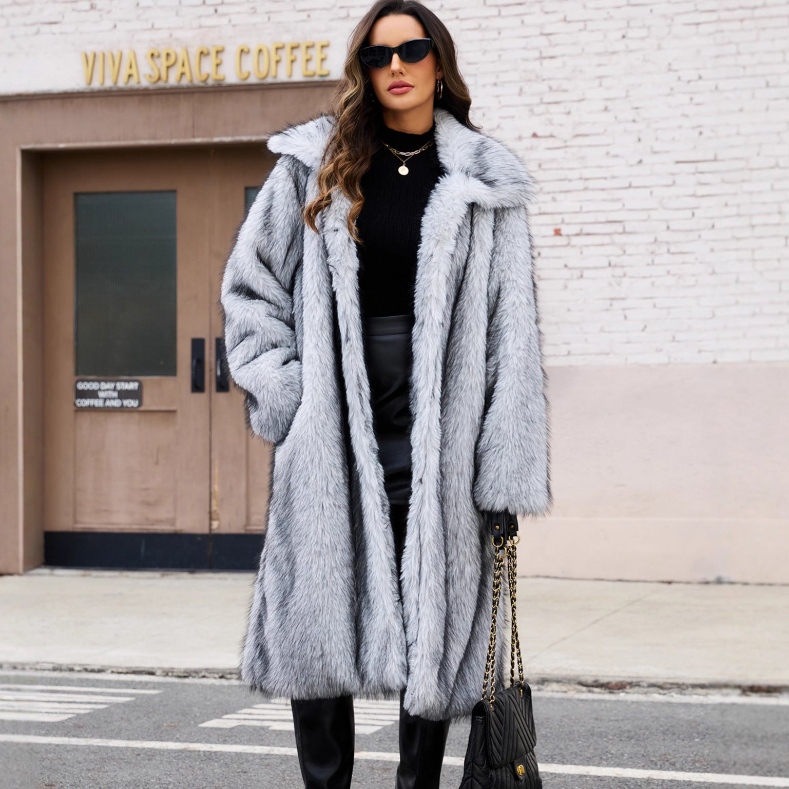 FZ Women's Long Faux Fur Casual Street Coat Jacket