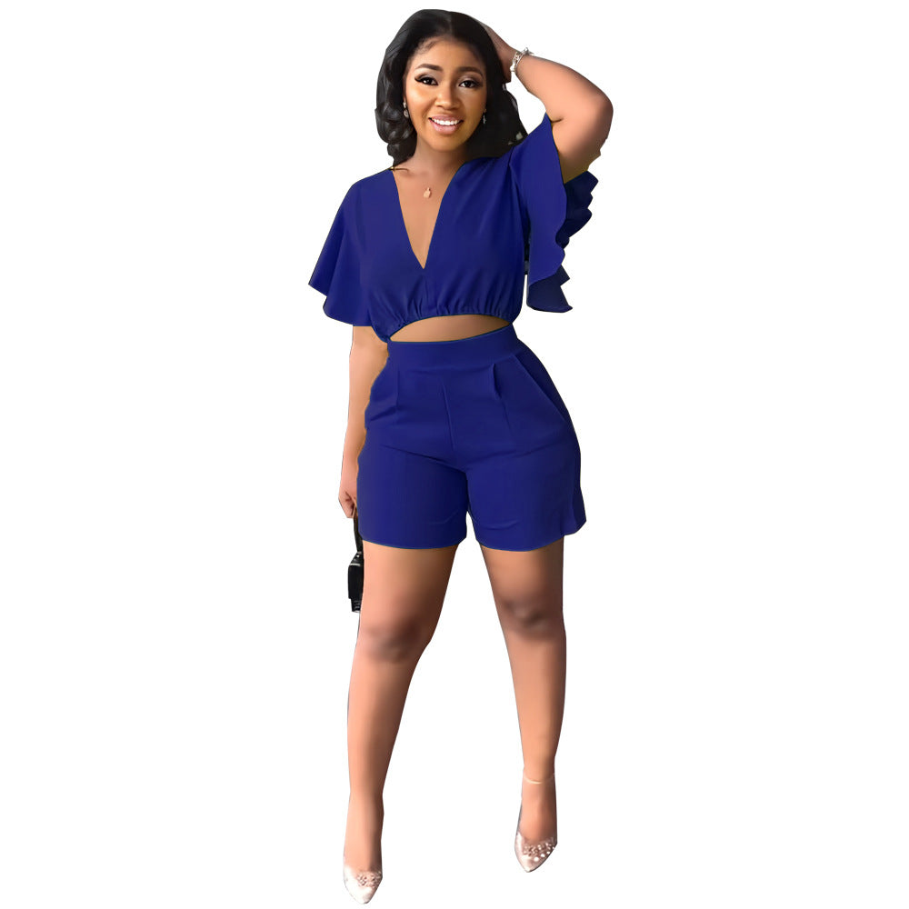 FZ Women's Ruffled Casual Two Piece Short Suit - FZwear