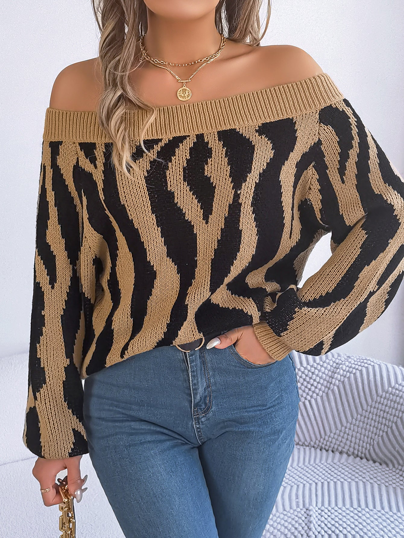 FZ Women's off Neck off the Shoulder Lantern Sleeve Sweater Top - FZwear