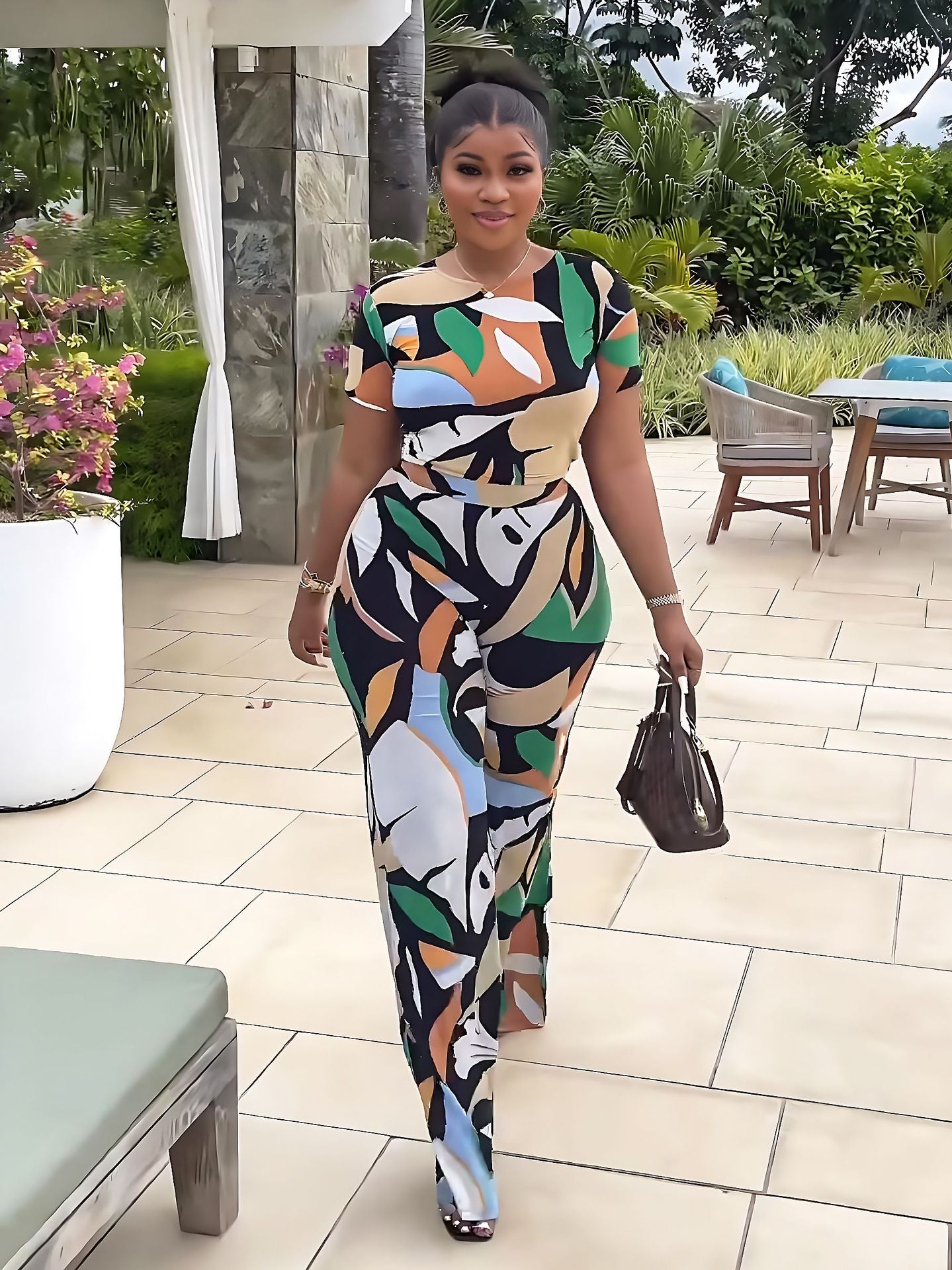 FZ Women's Printed Slim Fit High Waist Pants Set - FZwear