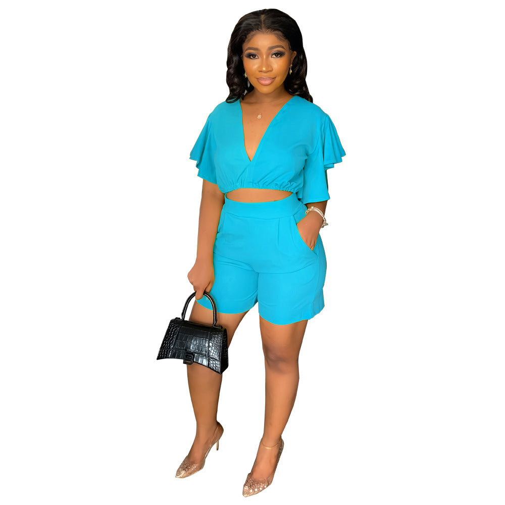 FZ Women's Ruffled Casual Two Piece Short Suit - FZwear