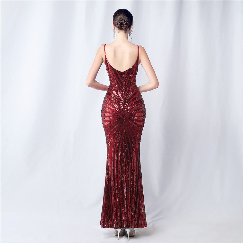 FZ Women's Floral Cutting Sequin Sling Evening Dress - FZwear