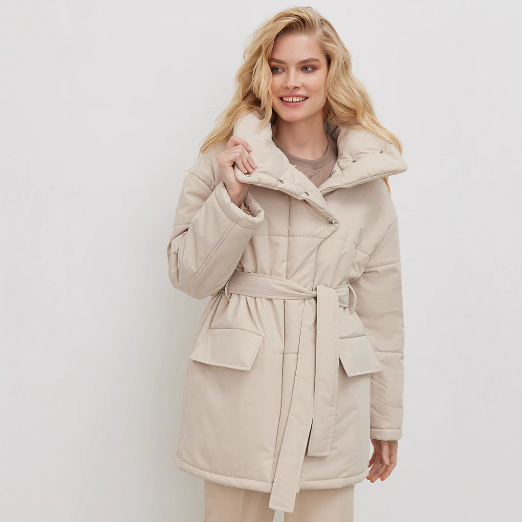 FZ Women's Stand up Collar Cotton Padded Irregular Asymmetric Mid Length Jacket