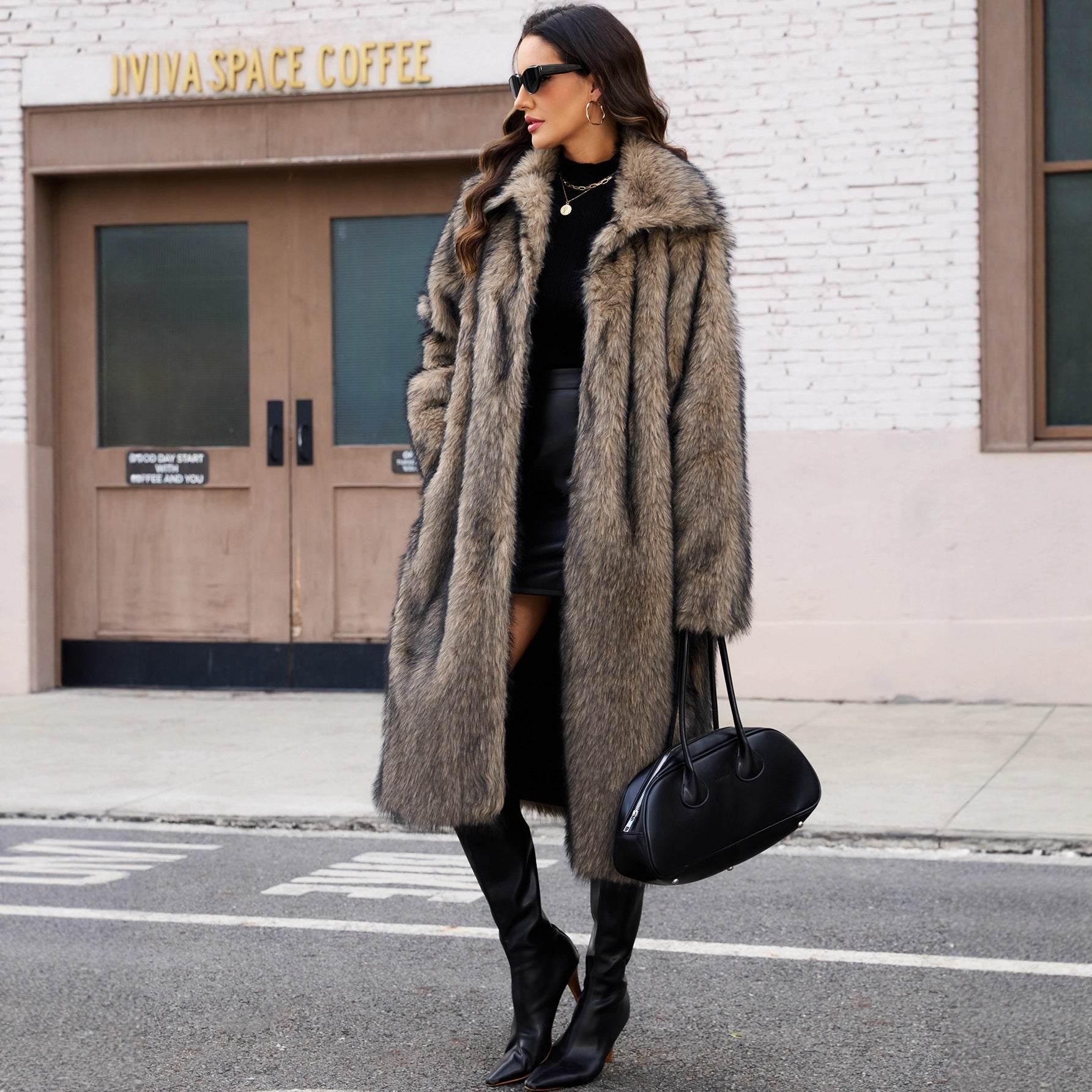 FZ Women's Long Faux Fur Casual Street Coat Jacket