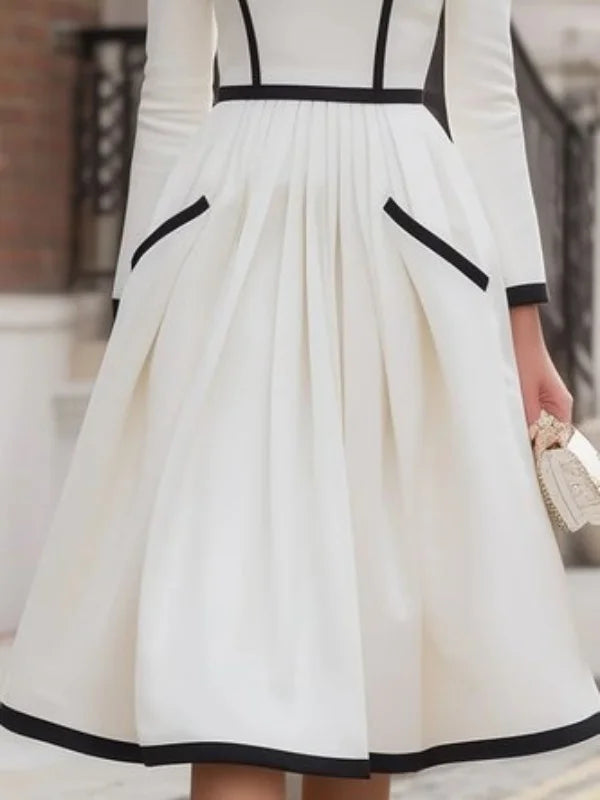 FZ Women's French Style Vintage Block Lines Flared Midi Dress