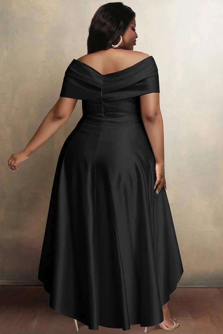 FZ Women's Plus Size Sexy High Low Hem Satin Maxi Evening Dress