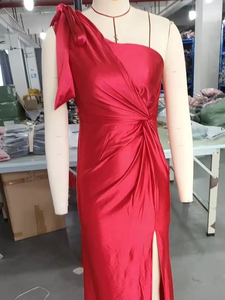 FZ Women's One Shoulder Split Cocktail Maxi Evening Dress