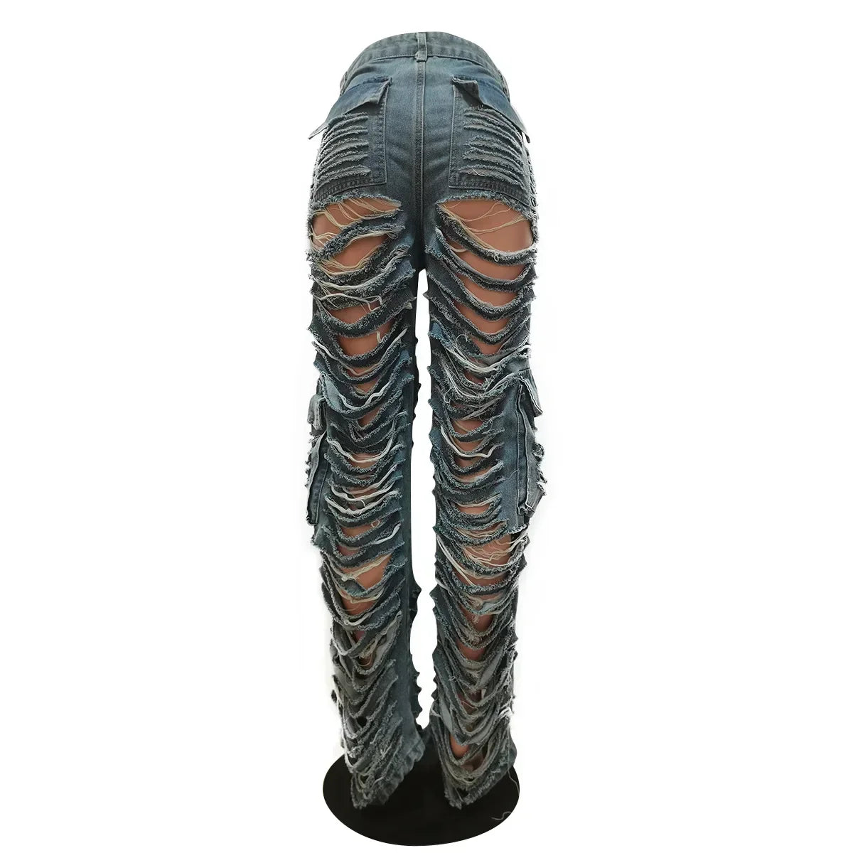 FZ Women's Ripped Light Blue Denim Cargo Pants - FZwear