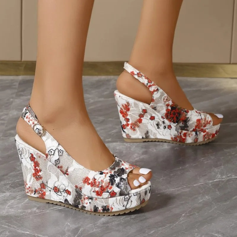 FZ Women's Round Head Open Toed Wedge Heel Sandals Shoes
