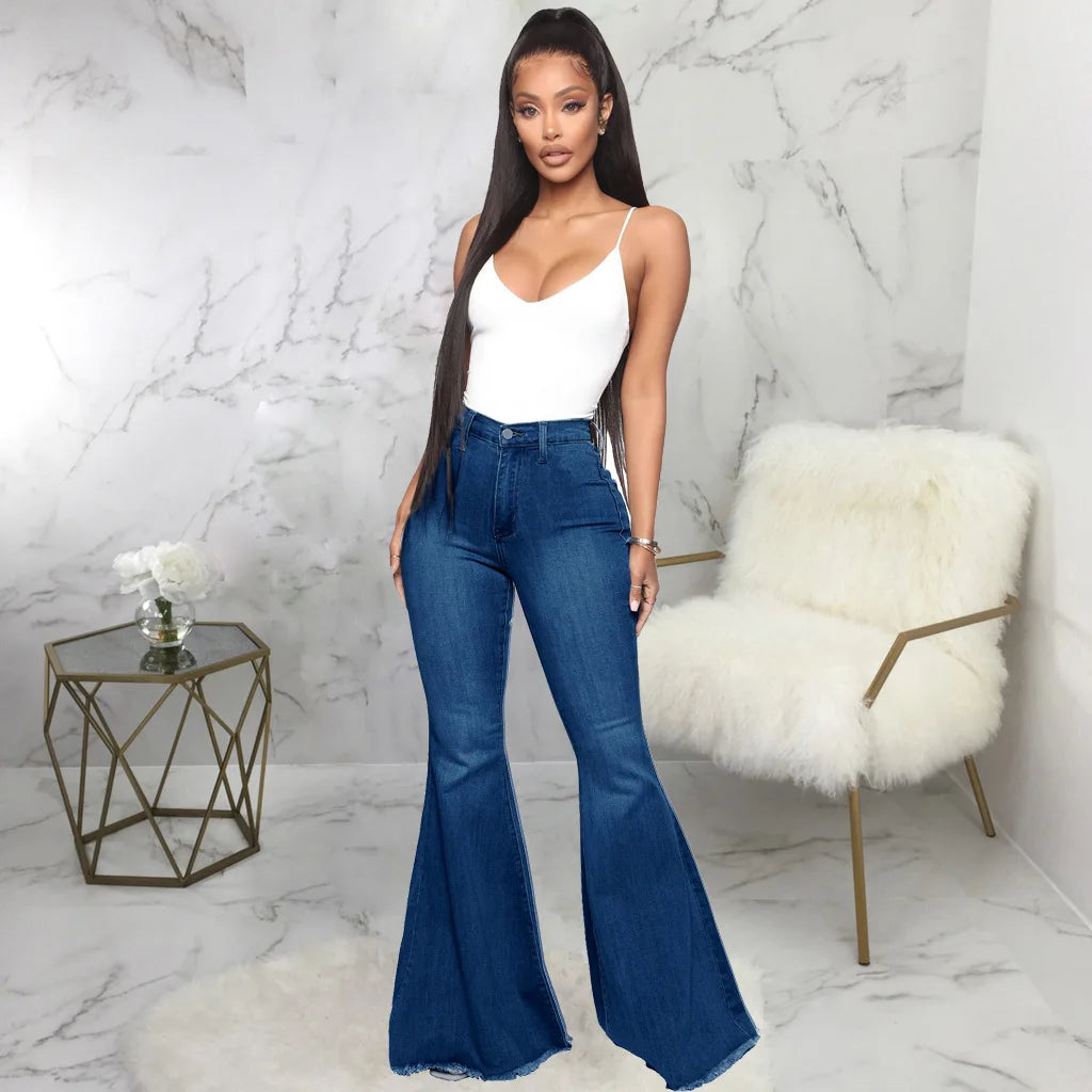 FZ Women's Sexy Flare High Waist Slim Stretch Washed Denim Pants - FZwear