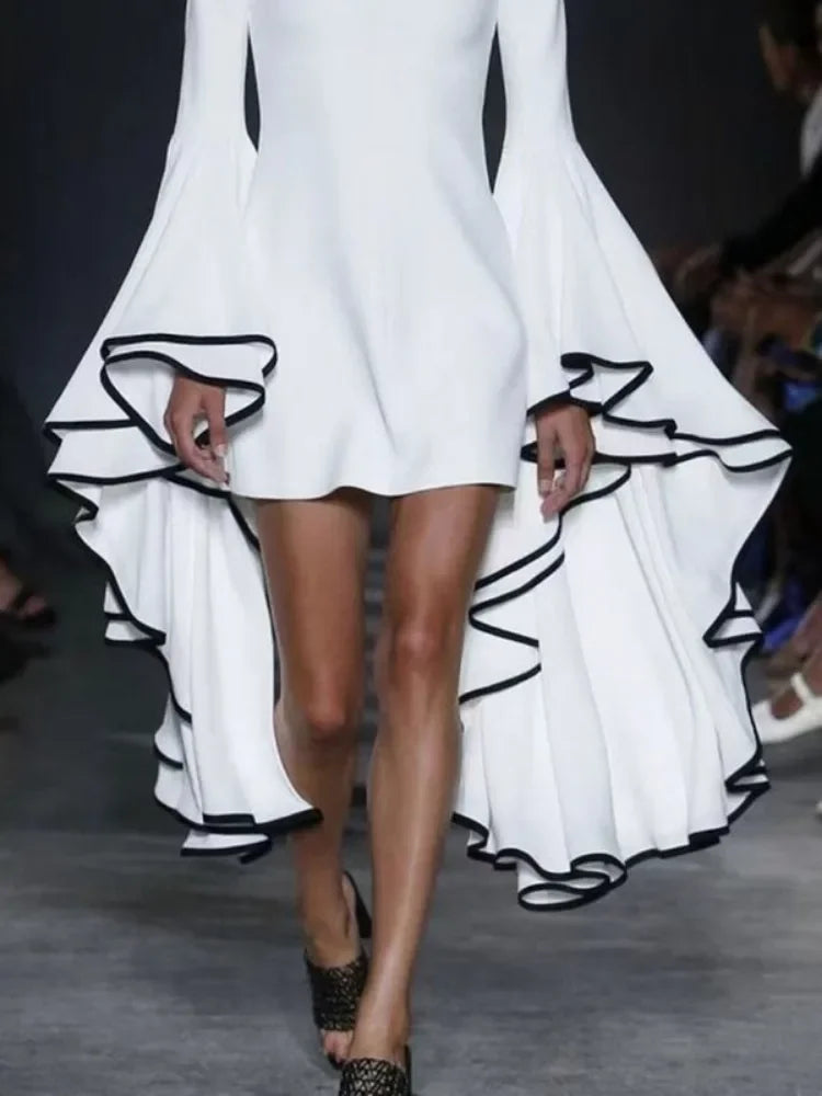 FZ Women's Fashion Elegant Flared Sleeves Mini Evening Dress