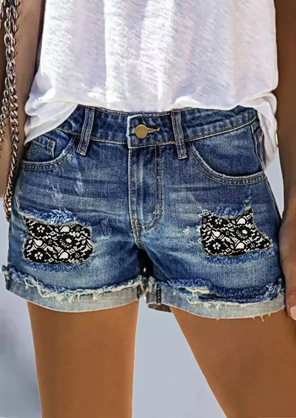 FZ Women's Ripped Hight Waist Casual Tassel Tight Stitch Street Denim Shorts - FZwear