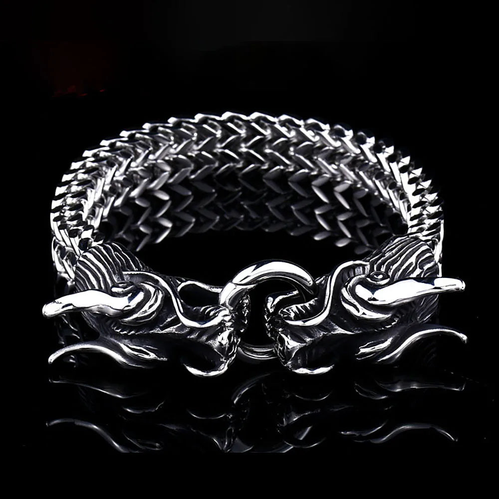 FZ Stainless Steel Nordic Vintage Viking Dragon Head Bracelet