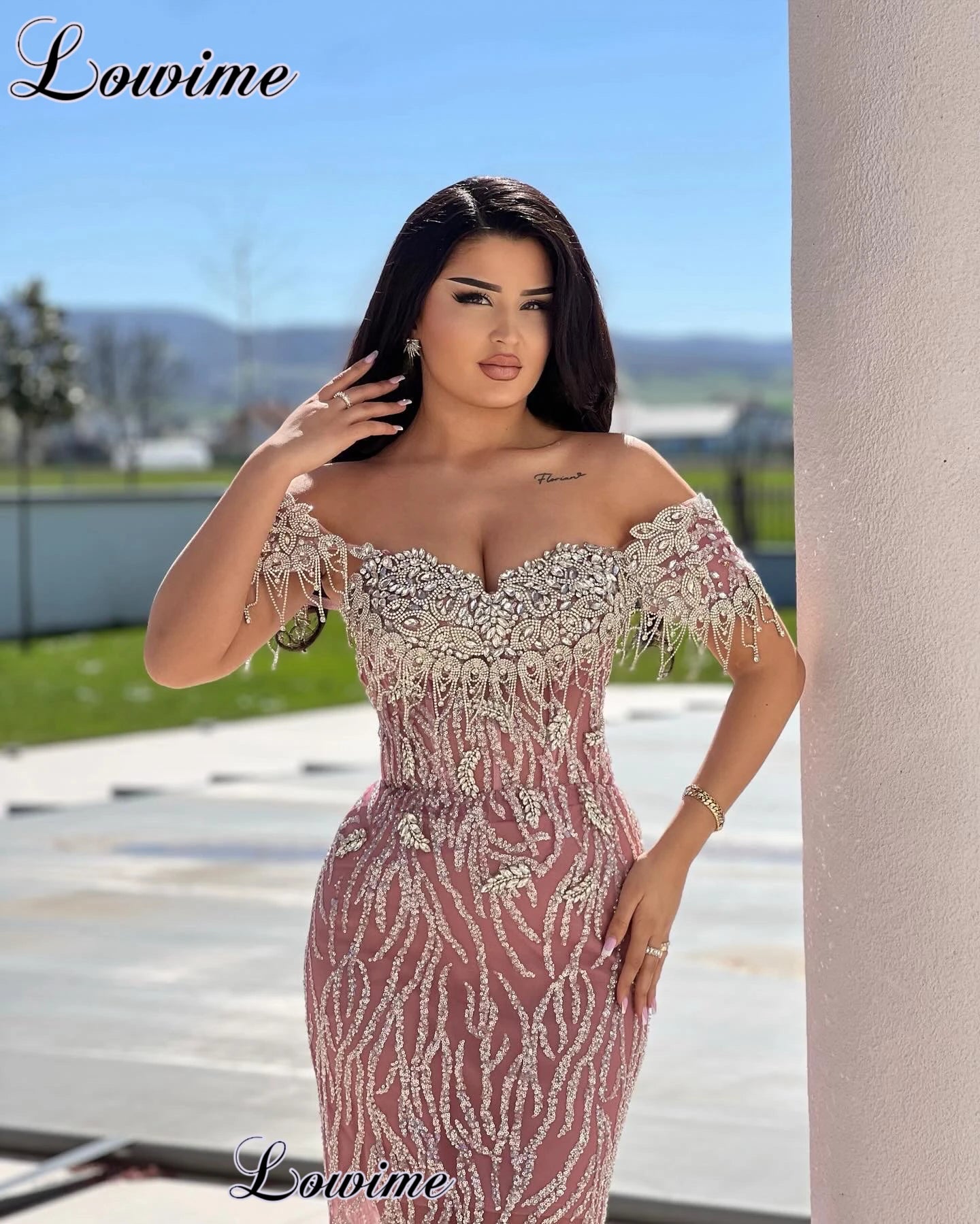 FZ Women's Pink Cocktail Elegant Crystals Mermaid Evening Dress - FZwear