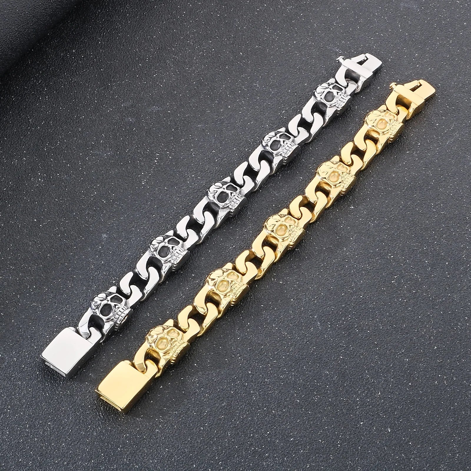 FZ Single Row Cracked Skull Head Stainless Steel Bracelet