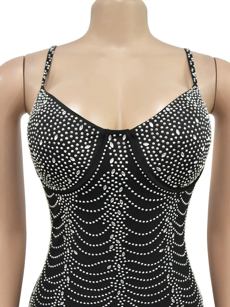 FZ Women's Rhinestones Décor Maxi Sparkle Crystal Cocktail Evening Dress - FZwear