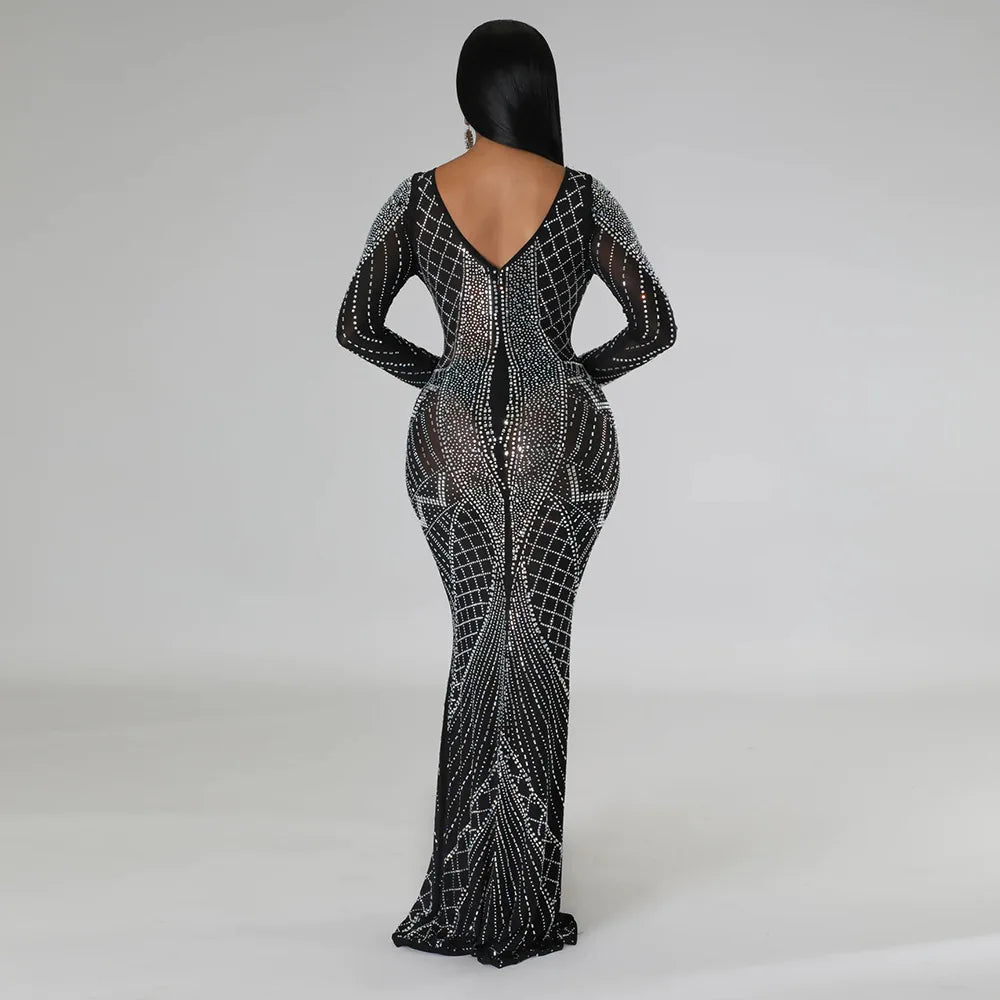 FZ Women's V-Neck Full Sleeve Deep Evening Maxi Dress - FZwear