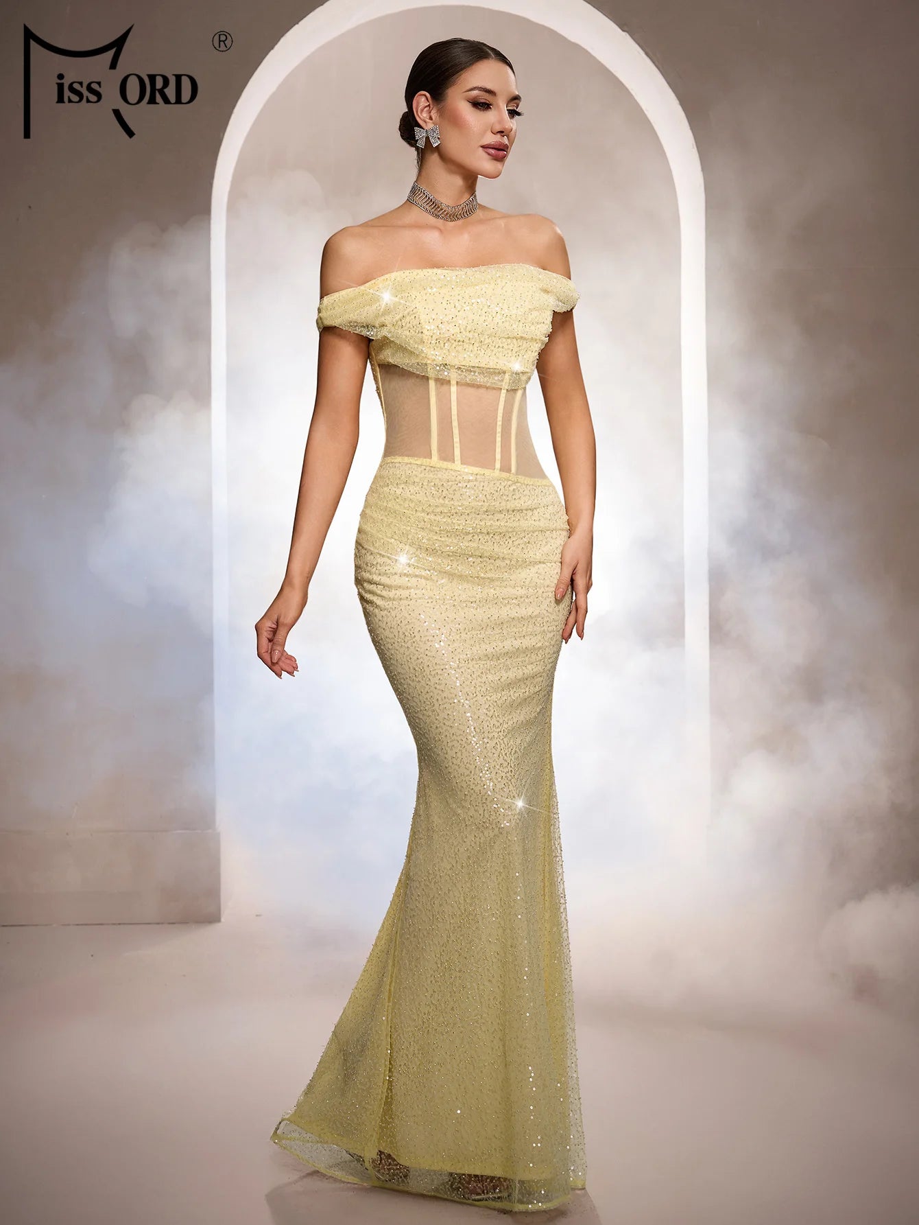 FZ Women's Shoulder-less Mermaid Maxi Evening Dress