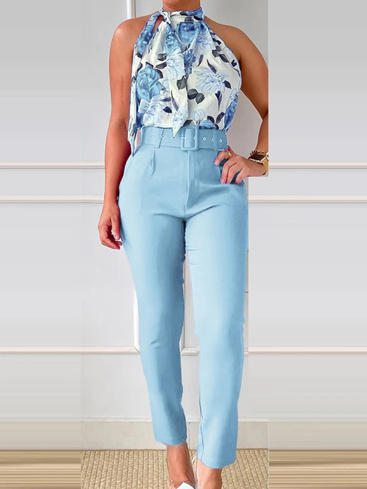 FZ Women's High Waist Ankle-Length Slim Fit Two Piece Pants Suit DSers