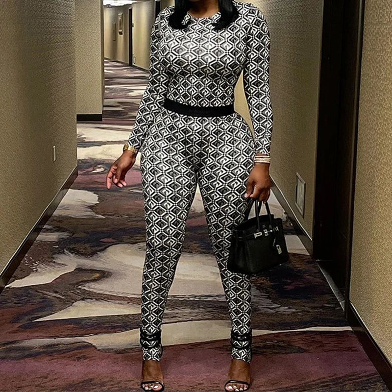 FZ Women's Digital Print Buttock Lifting Tight Long Sleeve Jumpsuit - FZwear