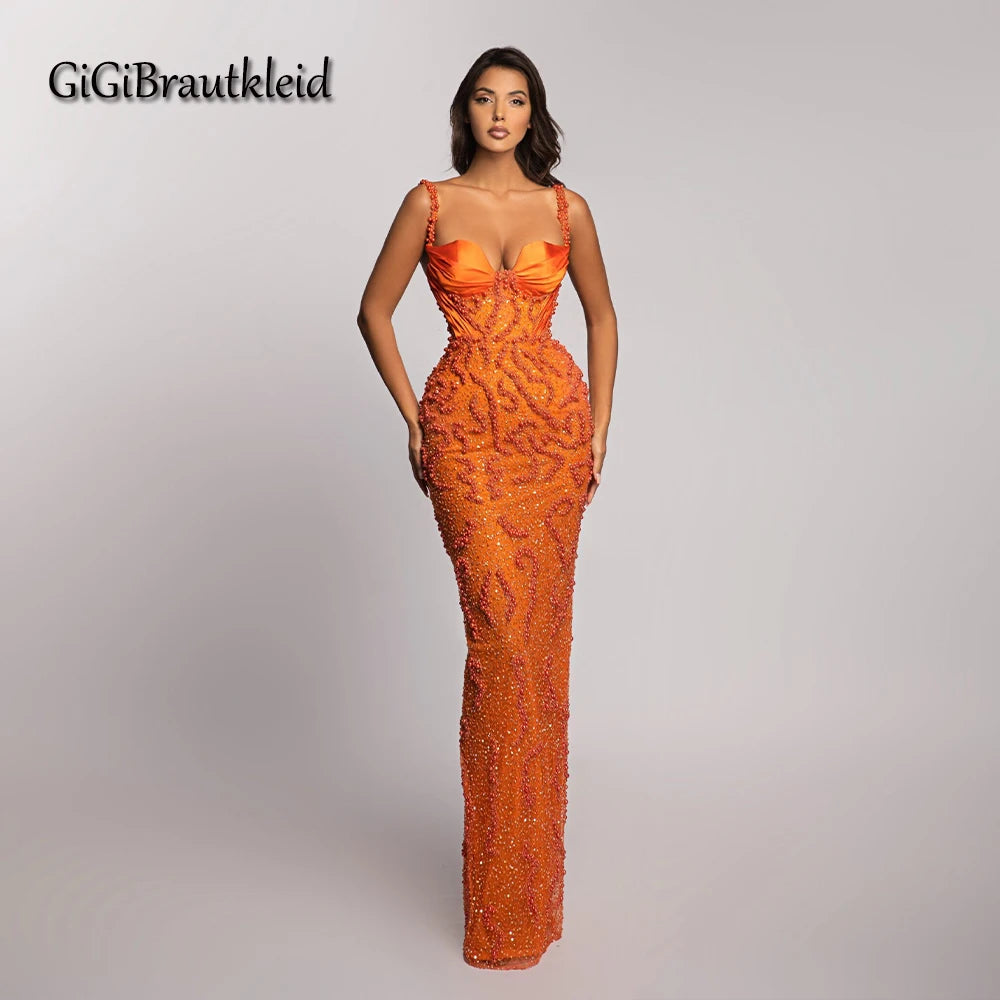 FZ Women's Charming Sequin Spaghetti Straps Beads Formal Evening Dress