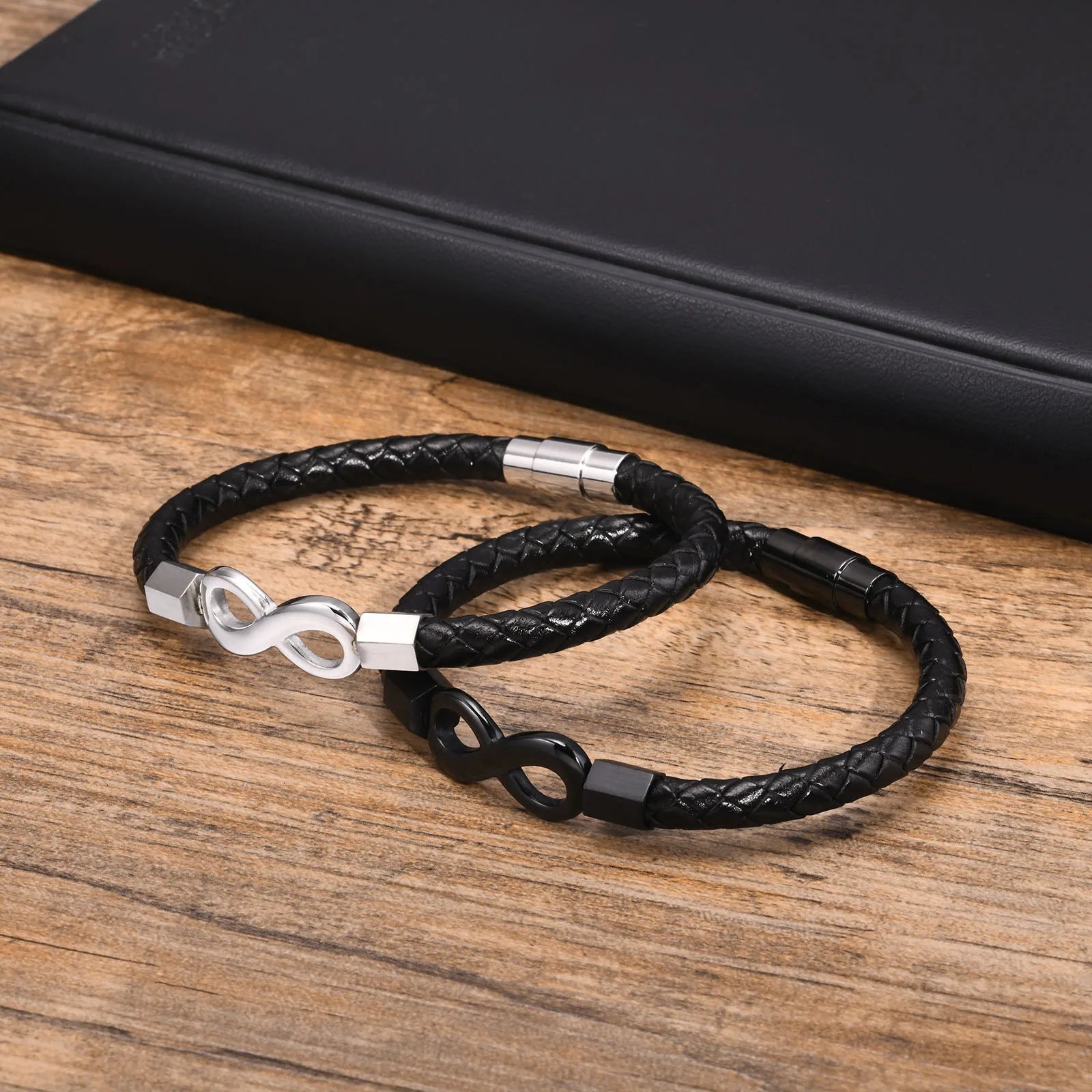 FZ Infinity Charm Black Braided PU Leather Bracelet - FZwear