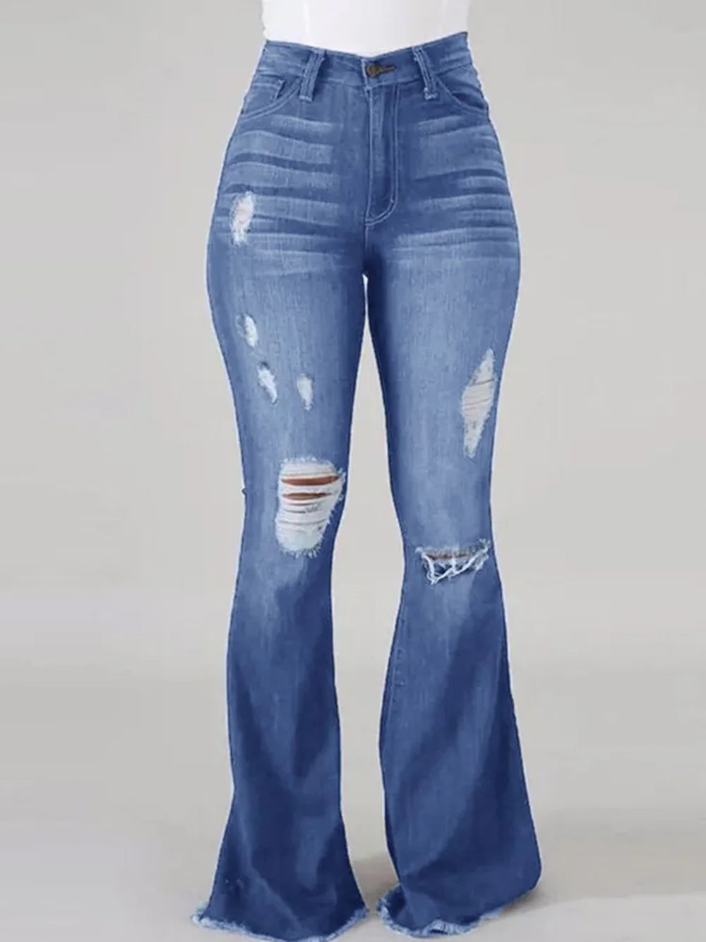 FZ Women's High Waisted Denim Bootcut Flared Ripped Denim Pants