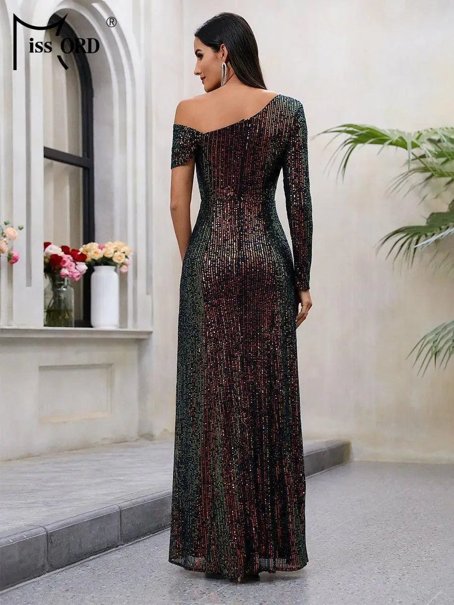 FZ Women's Asymmetrical Split Maxi Evening Dress