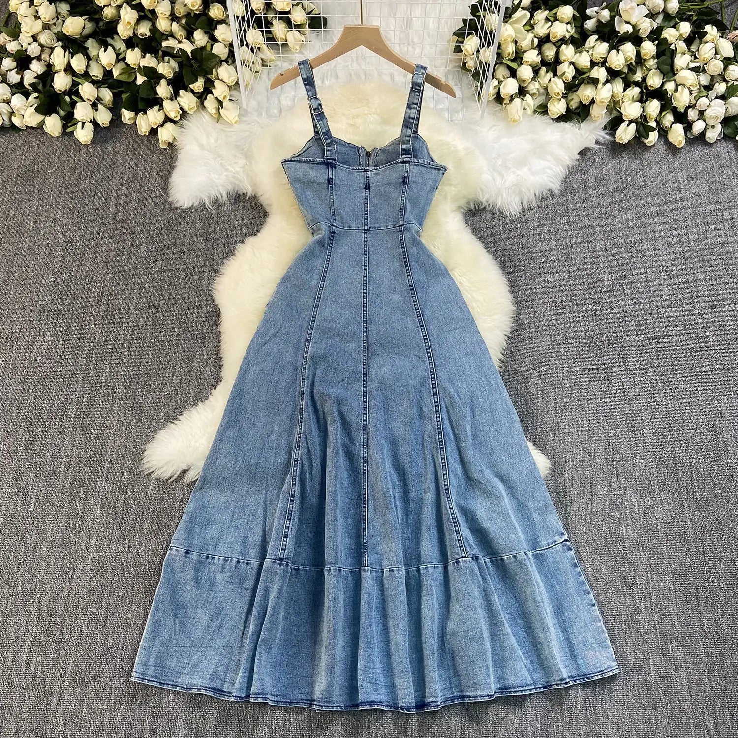FZ Women's A Line Slim Fit Sleeveless Streetwear Long Denim Dress