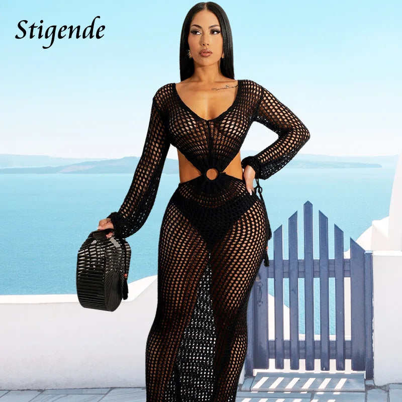 FZ Women's Sexy Cut Out Drawstring Crochet Knit Swimsuit Cover up DSers