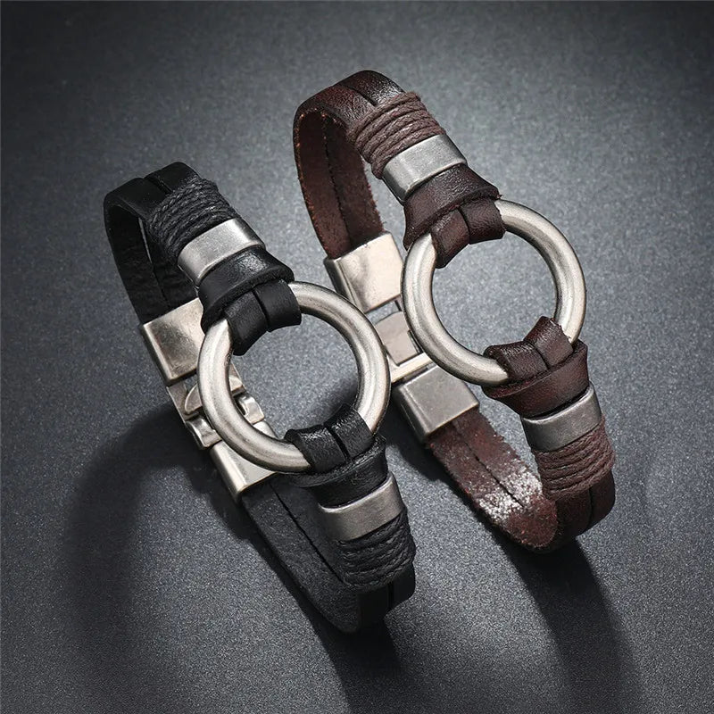 FZ Genuine Leather Punk Vintage Round Spring Rope Bracelet - FZwear
