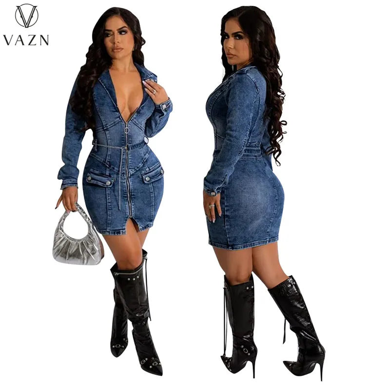 FZ Women's Casual Street Style Long Sleeve Mini Denim Dress DSers