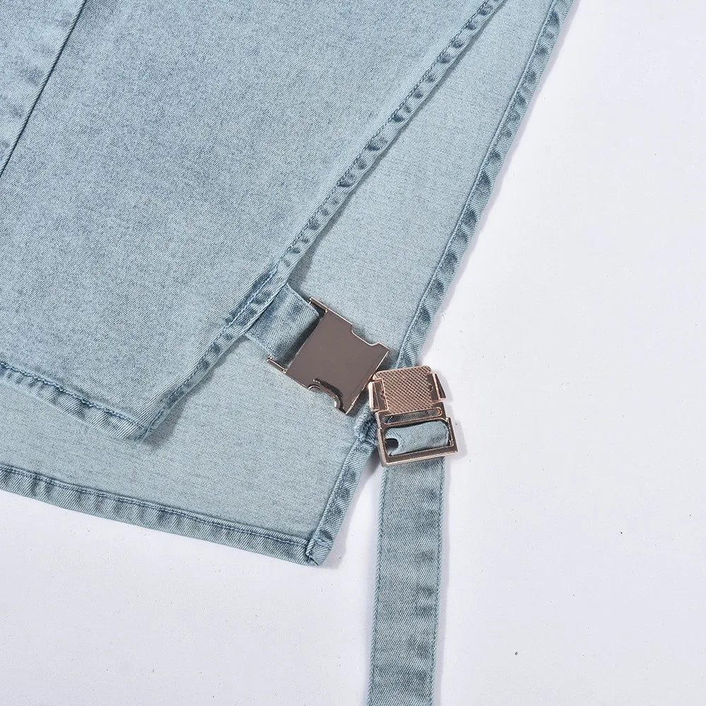 FZ Women's Y2K Streetwear Side Hollow Denim Crop Top - FZwear