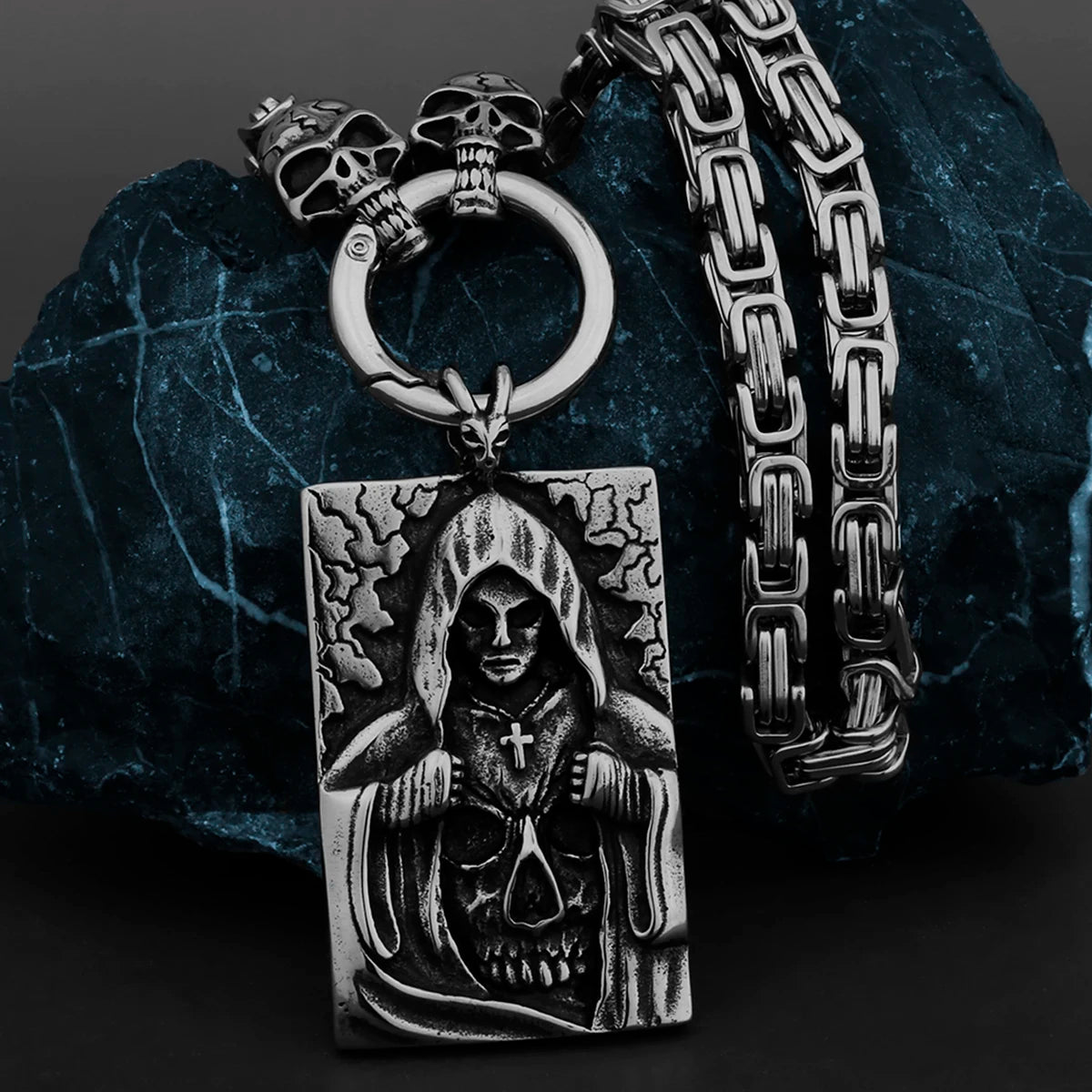 FZ Stainless Steel Skull Pirate Cross Card Skull Pendant Necklace - FZwear