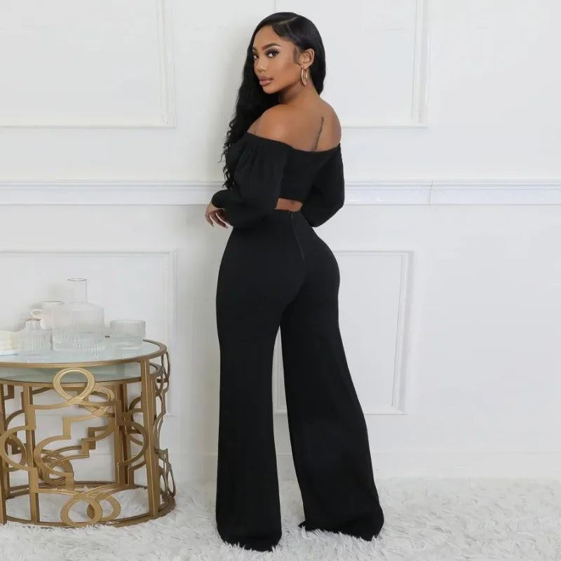 FZ Women's Full Sleeve Wide Leg Two 2 Piece Pants Suit