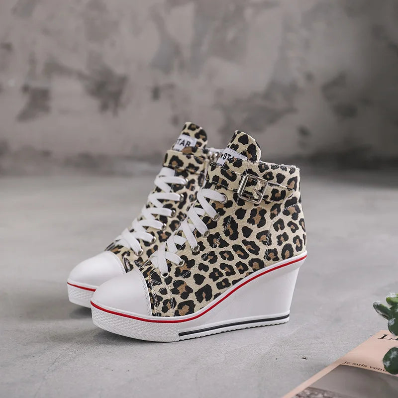 FZ Women's High Top Canvas Denim Ankle Lace Wedge Shoes