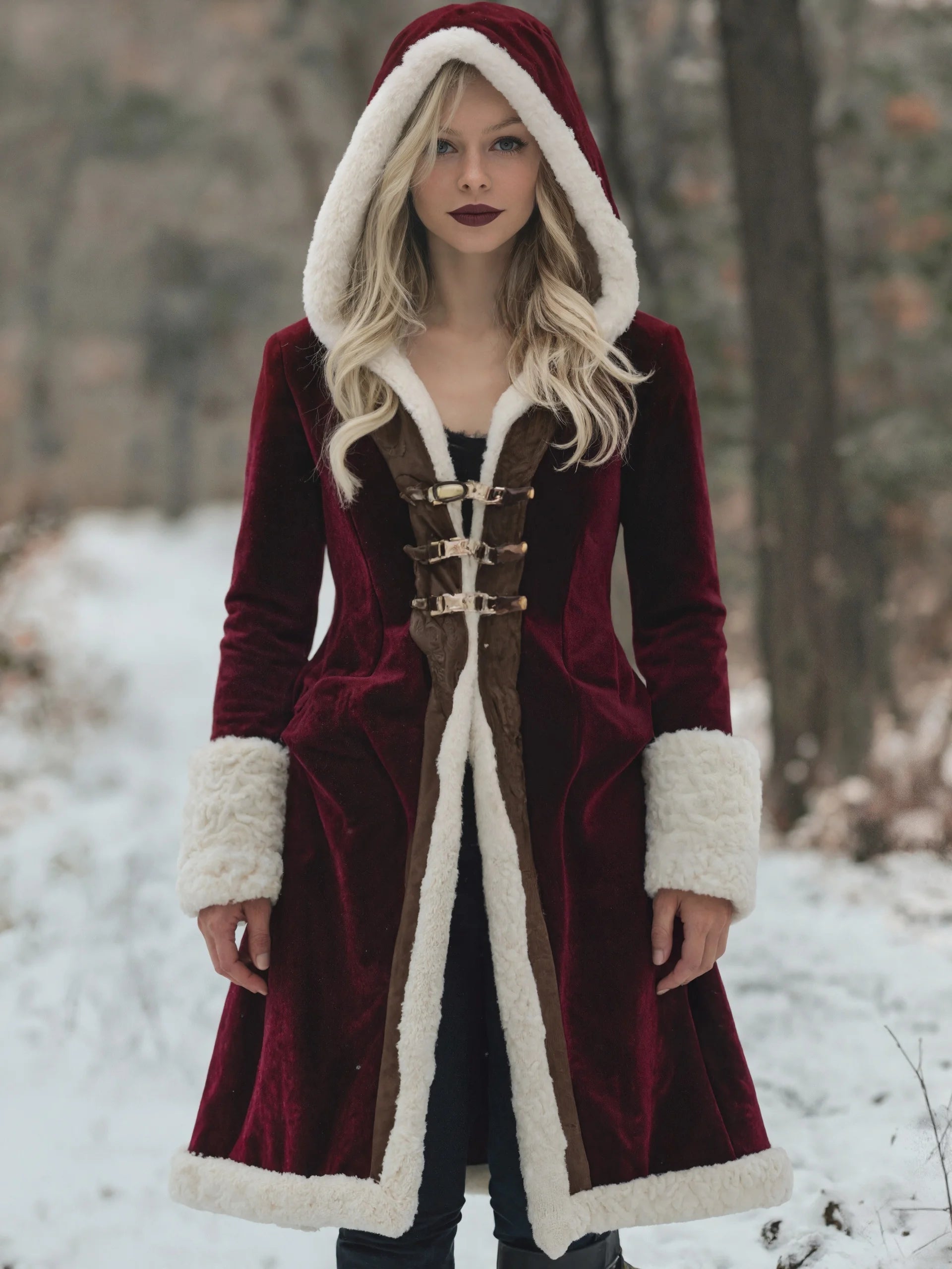 FZ Women's Velvet Trench Long Sleeve Pocket Hooded Jacket