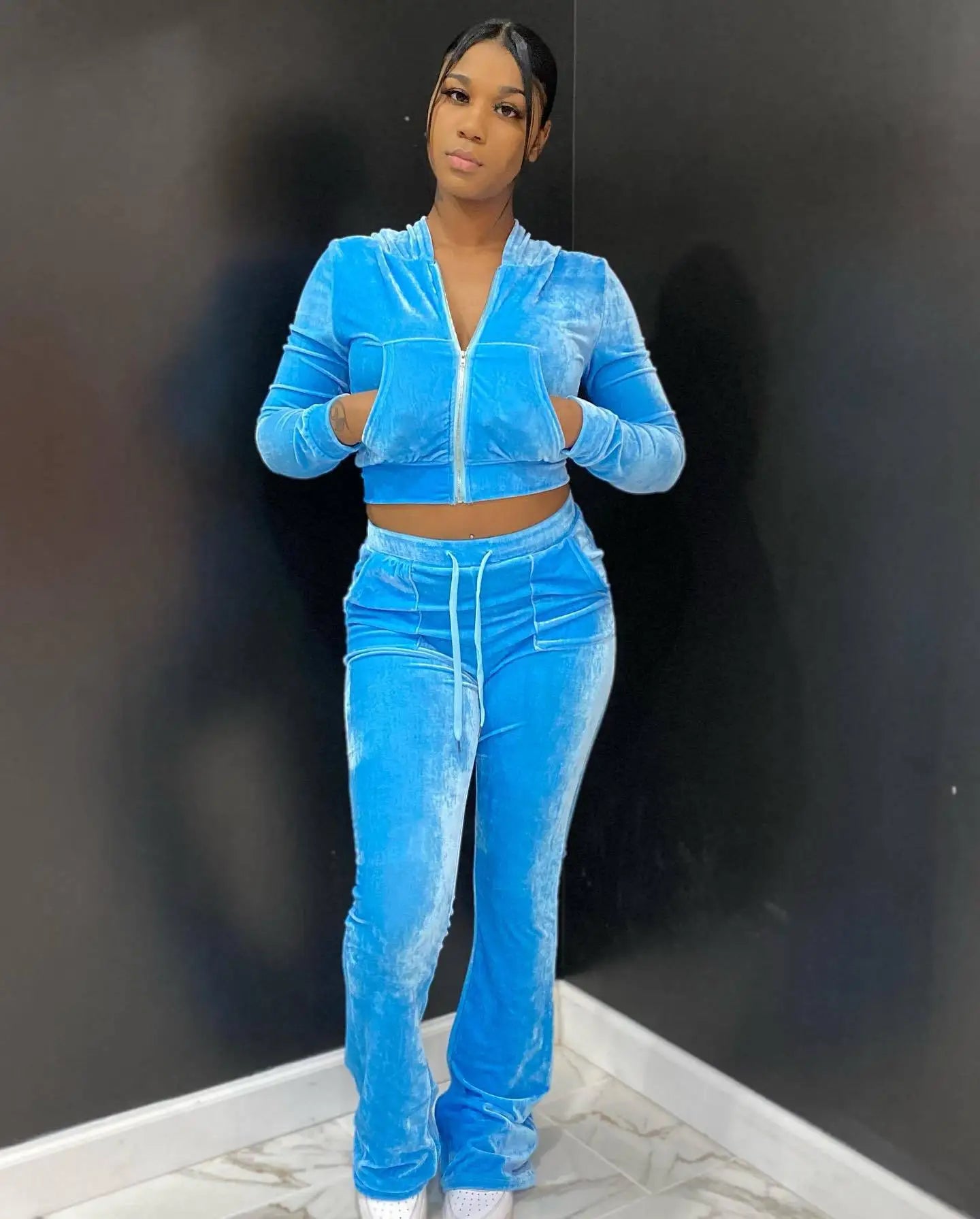 FZ Women's Velvet Jogging Wide-Leg Two Piece Pants Suit - FZwear