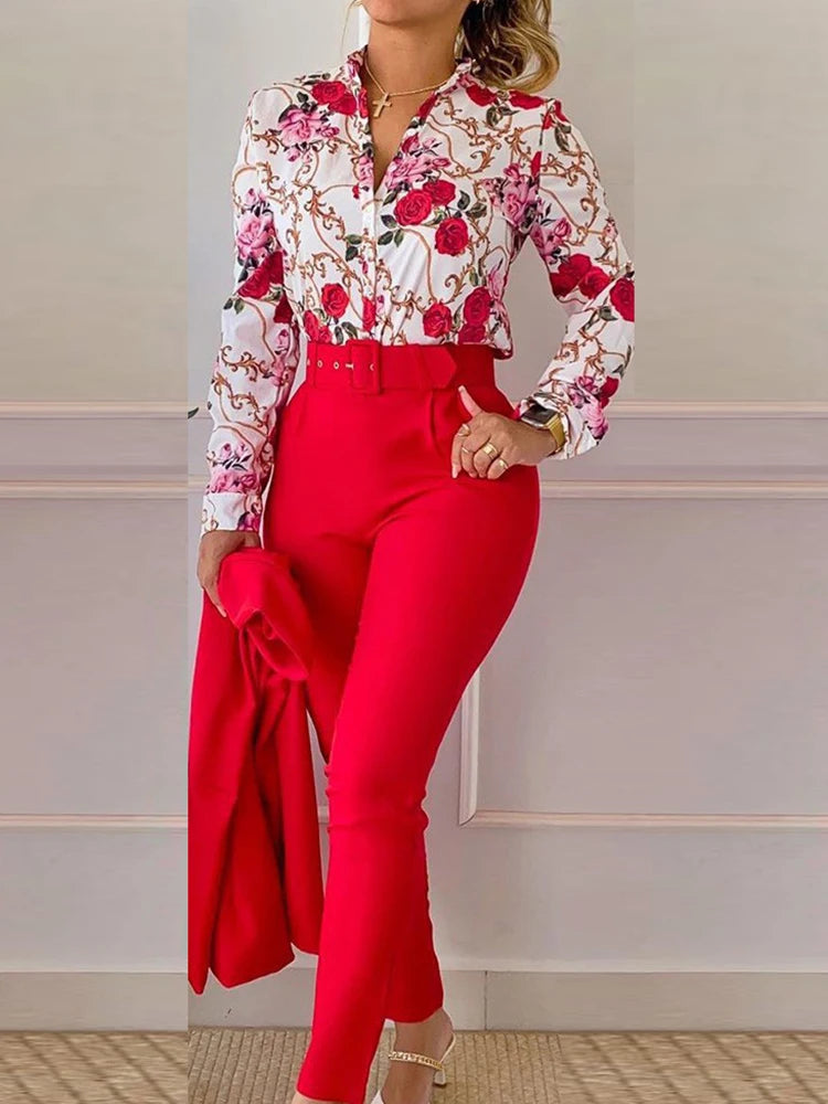 FZ Women's Slim Fit Chic Print Two Piece Pencil Pants Suit DSers