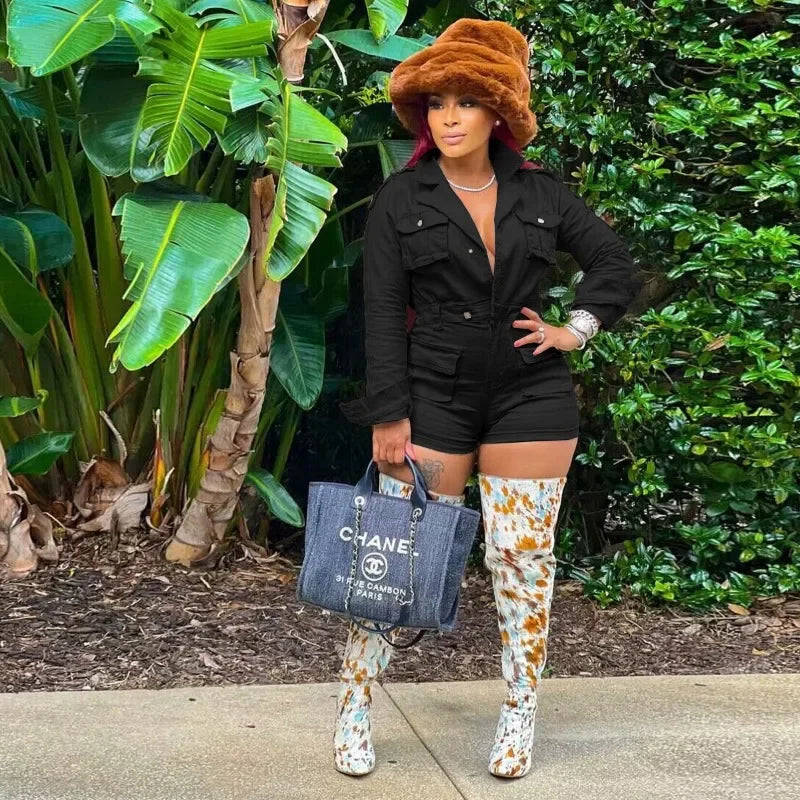 FZ Women's Fashion Multi Pockets Slim Denim Shorts Jumpsuits - FZwear