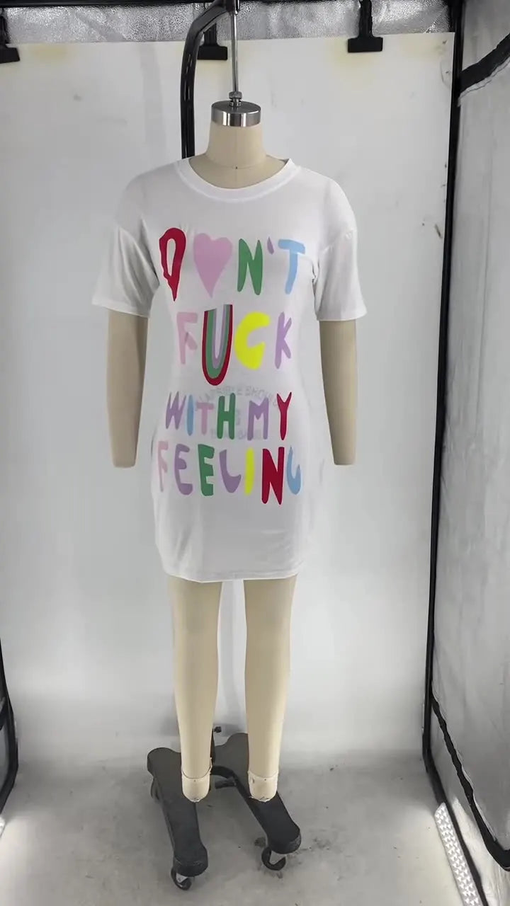 FZ Women's Stylish Multicolor Contrasting Letter Oversized Tee