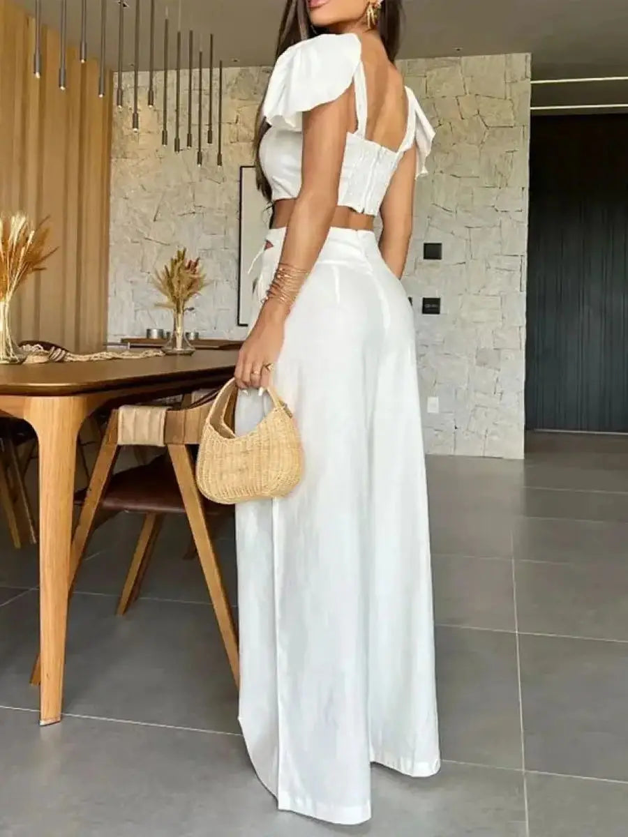 FZ Women V Square Collar Sexy Wide Leg Pants Suit - FZwear