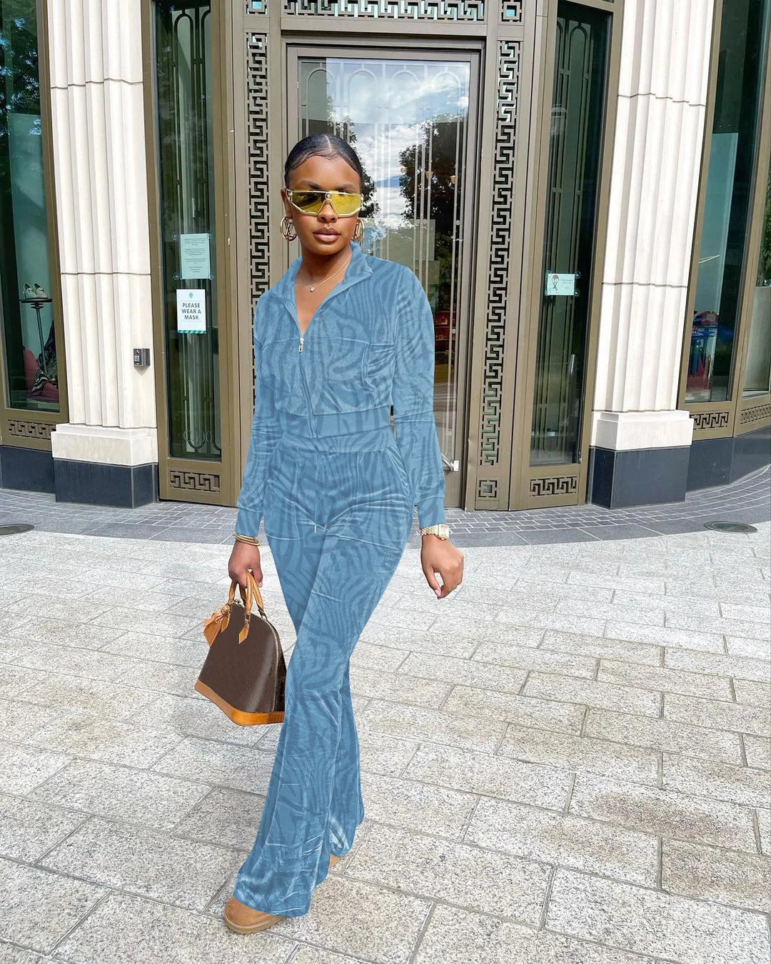 FZ Women's Stripe Print Two Pieces Pants Suits - FZwear