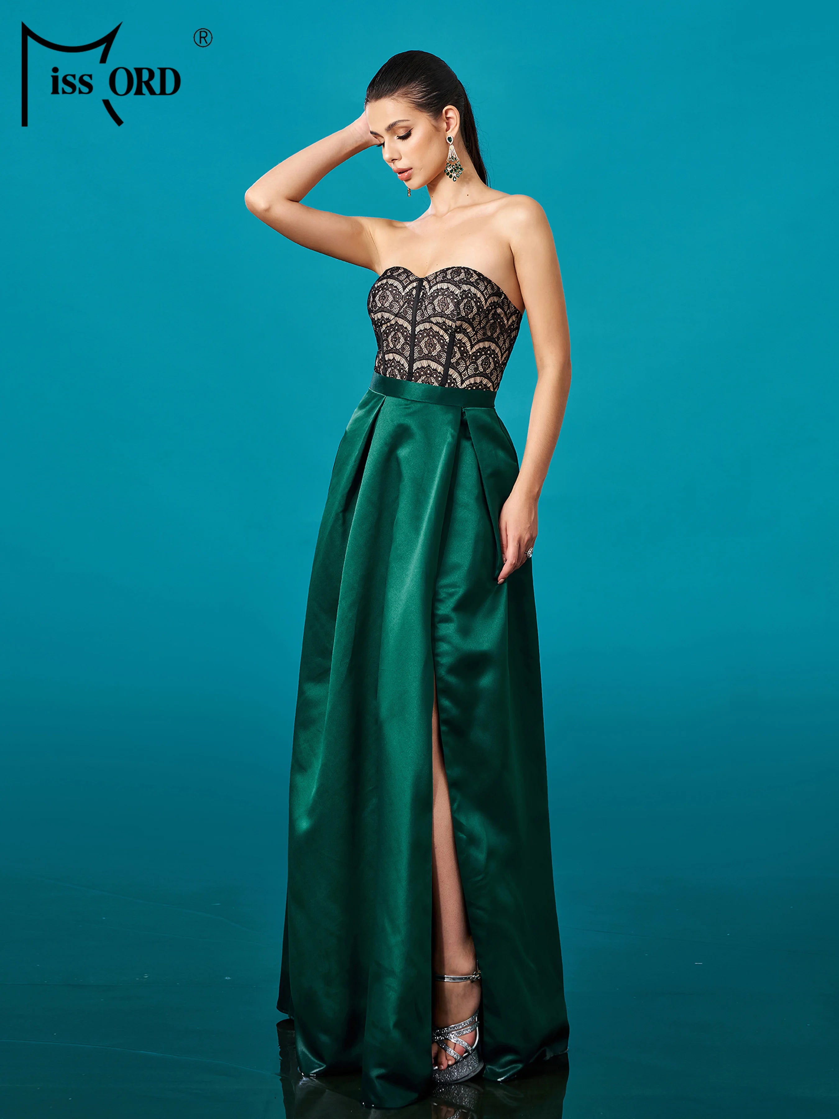 FZ Women's Strapless A Line Split Floor Length Evening Dress