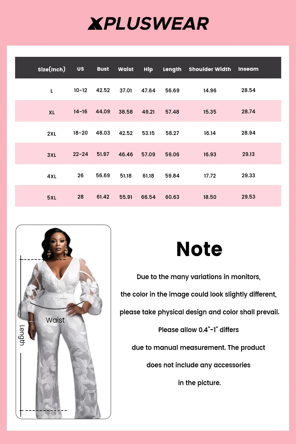 FZ Women's Plus Size V Neck Long Sleeve See Through Jumpsuit