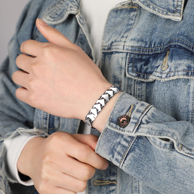 FZ Tungsten Links High Polished Inlay Health Magnetic Stones Bracelet - FZwear