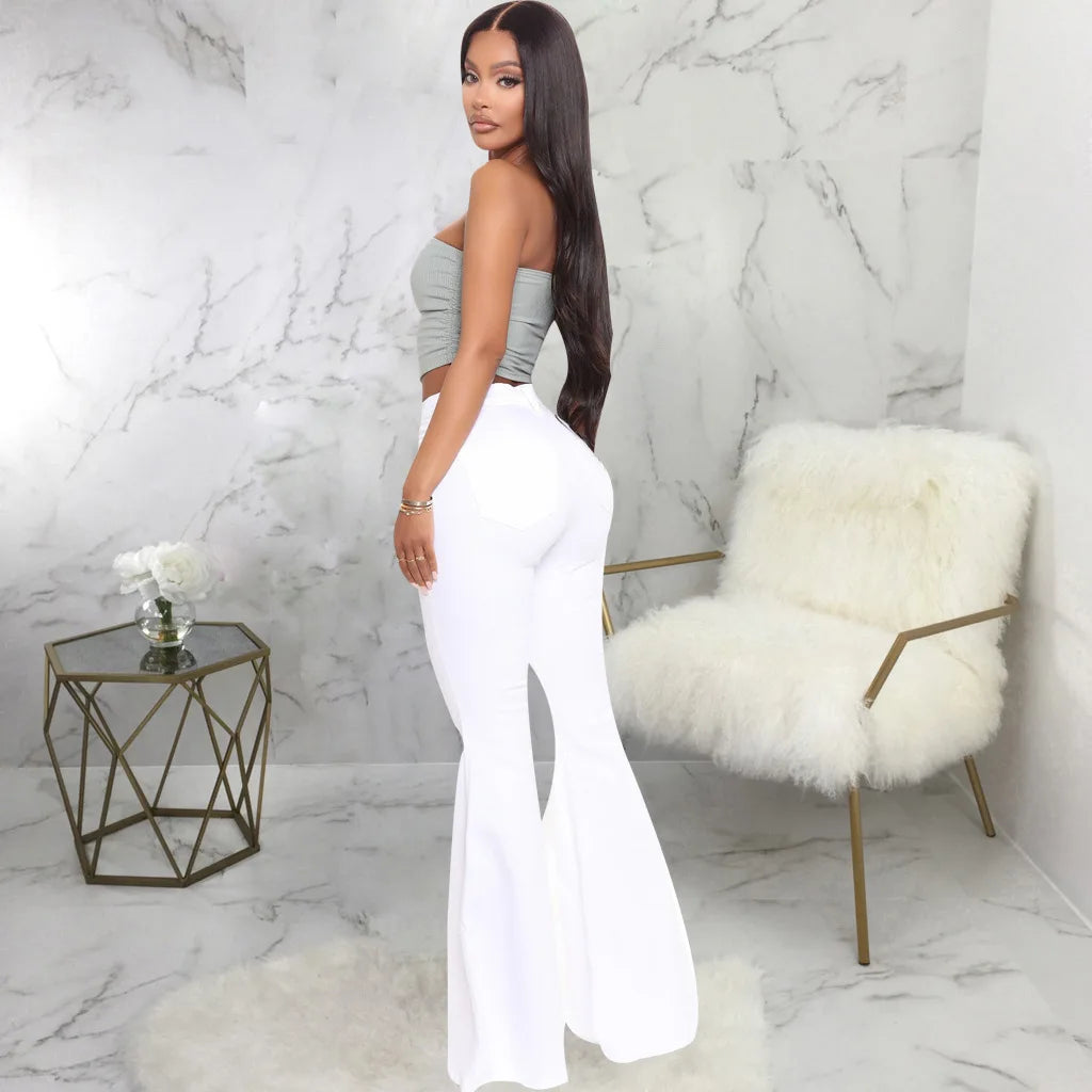 FZ Women's Sexy Flare High Waist Slim Stretch Washed Denim Pants - FZwear