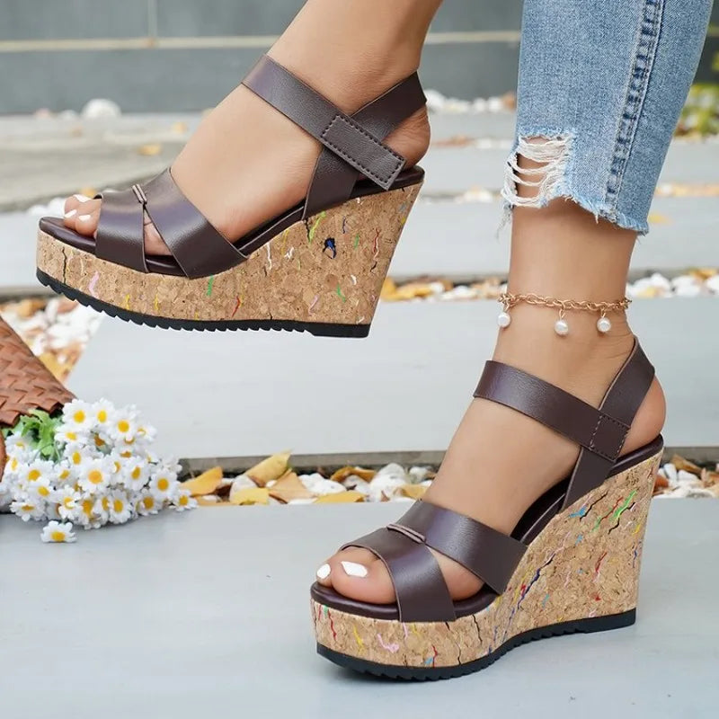 FZ Women's Silver Chunky Thick Sole Wedge Pu Leather Platform Sandals Shoes